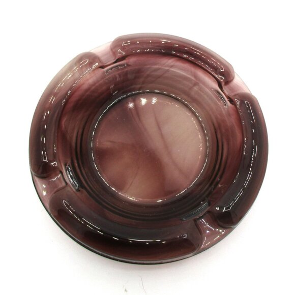 Vintage Amethyst Brown Glass Ashtray 6" Round With Grooved Edge Design - Retro S - Picture 1 of 2